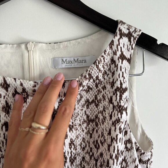 Max Mara | Brown & White Cotton Blend Round Neck Sleeveless Back Zip Dress - Picture 2 of 9